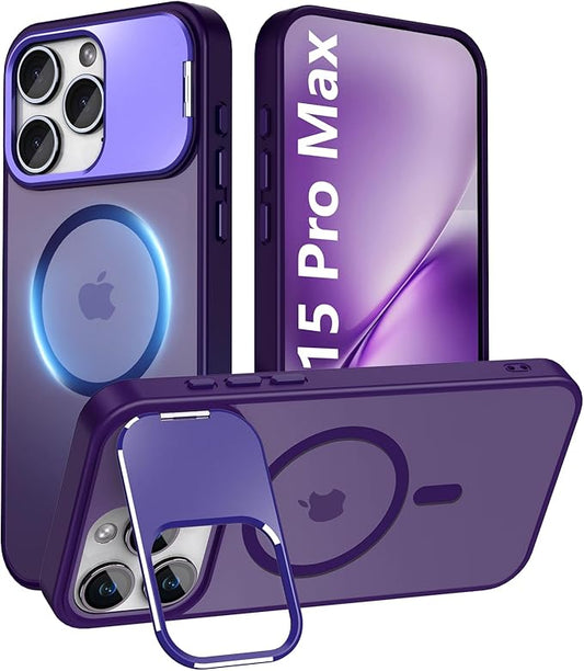 Innaght Magnetic for iPhone 15 Pro Max Case with Stand,Compatible with MagSafe,Rugged,Heavy Duty,Protective Case Kickstand,[Built-in Invisible Stand],Purple