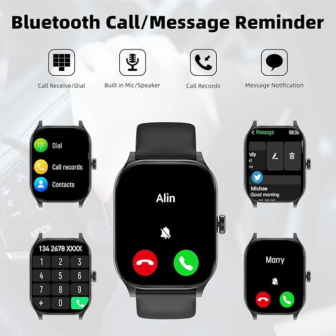 Smart Watch (Answer/Make Call), 2.01" Smartwatch for Android Phones and iPhone with Heart Rate,Sleep Monitor,Pedometer, 100+Sports Fitness Watch, IP68 Waterproof Fitness Tracker for Men Women