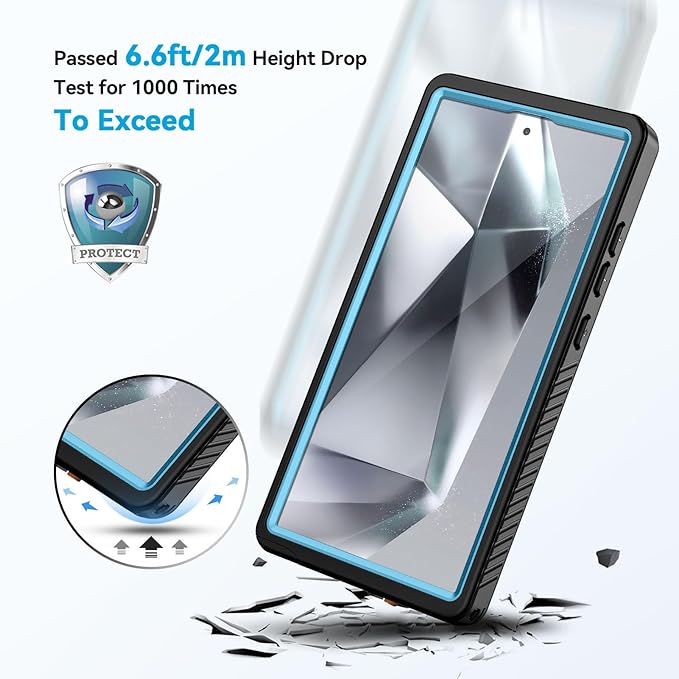 Lanhiem for Samsung Galaxy S24 Ultra Case, IP68 Waterproof Dustproof, Built-in Screen Protector, Rugged Full Body Shockproof Protective Cover for Galaxy S24 Ultra 5G 6.8 Inch, Light Blue