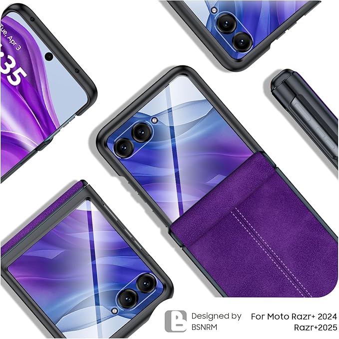 for Motorola razr+ Plus 2024 Case/Razr+ Plus 2025 Case Built-in Screen Protector& Hinge Protection & Ultra Thin PU Leather Matte PC Shockproof Phone Case for Moto Razr+ 2024/Razr+ 2025 (Purple)
