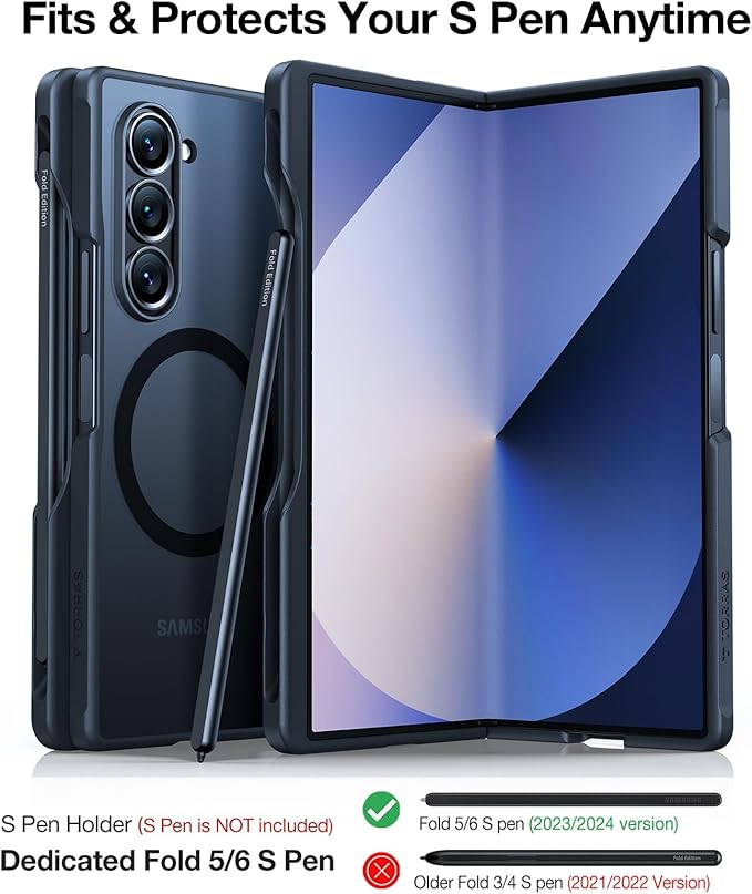 TORRAS Upgraded Magnetic Shockproof for Samsung Galaxy Z Fold 6 Case with S Pen Holder, [Fit for Magsafe] [Screen Protector Added] [Military Grade Drop Tested] Phone Case for Samsung Z Fold 6, Black