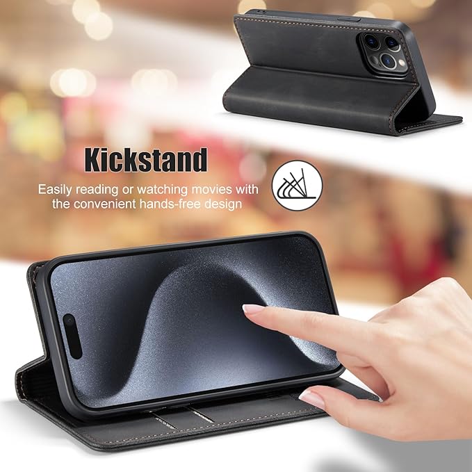 japezop iPhone 15 Pro 5G Wallet Case with [RFID Blocking],Card Holder Kickstand Magnetic,Leather Flip Case Wallet for iPhone 15 Pro 5G 6.1 Inch (Black)