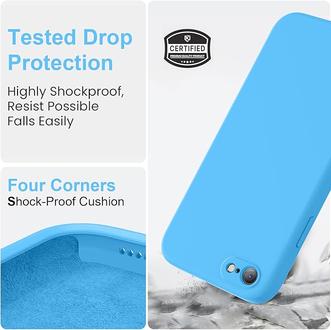 Vooii for iPhone SE Case 2022/3rd/2020,iPhone 8/7 Case, Upgraded Liquid Silicone with [Flat Edges] [Camera Protection] [Soft Anti-Scratch Microfiber Lining] Phone Case for iPhone SE - Blue