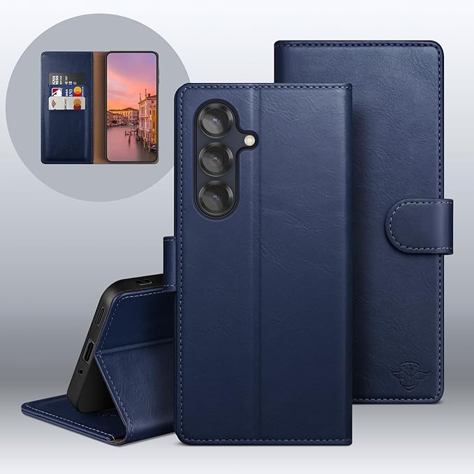 Wallet Case for Samsung Galaxy S25 5G Magnetic Flip Leather Folio Cover with RFID-Blocking Credit Card Holder, Women Men Protective Phone Case Compatible with Samsung S25, Blue