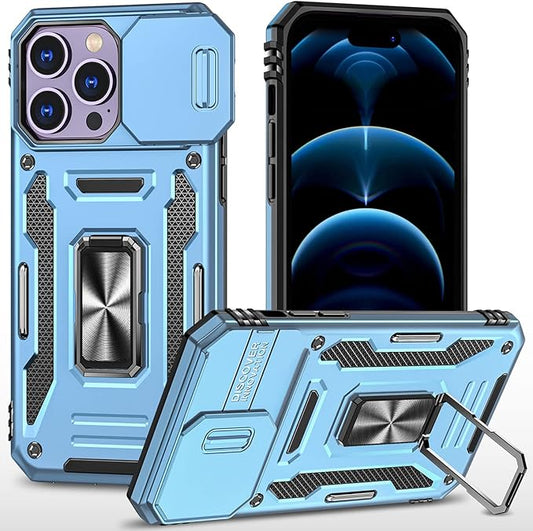 Phone Case for iPhone 14 Pro Max Case with Camera Lens Cover, with Ring Holder Kickstand, fit Magnetic Car Mount, for iPhone 14 Pro Max (Light Blue)