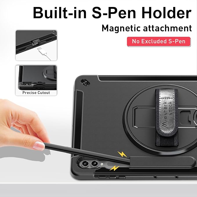 Case for Galaxy Tab S10 Ultra/S9 Ultra/S8 Ultra 14.6 INCH: TPU Protective Cover for Samsung Tablet S9 Ultra/S8 Ultra 14.6" with Stand - Handle - Shoulder Strap - S Pen Holder- Black