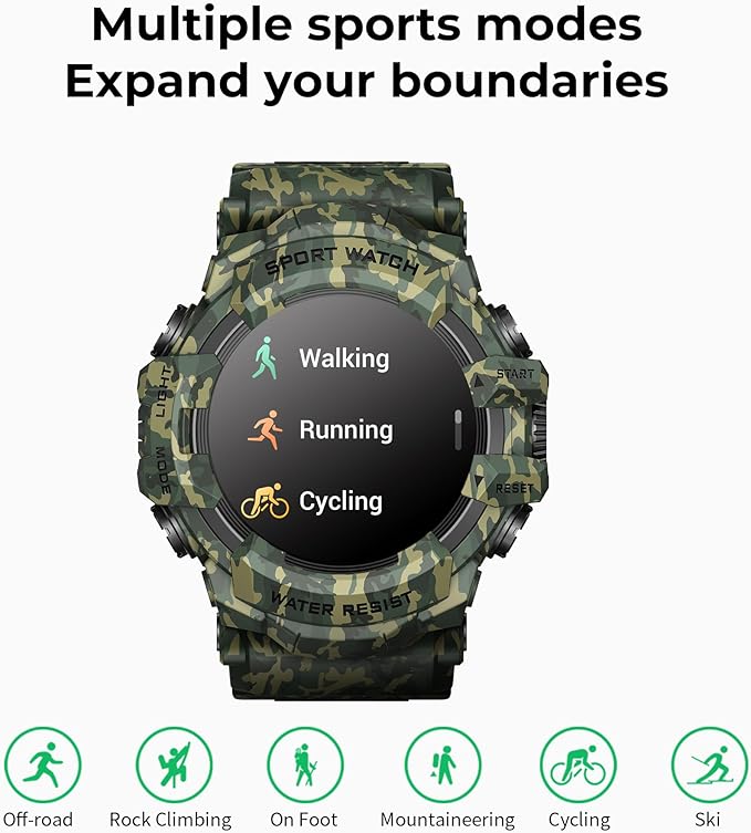 MIDDOW Military Smart Watch with Flashlight (Answer/Make Call) Compass, Heart Rate/Sleep/Sports Tracker, IP68 Waterproof, Long Battery Life, HD Screen, Android & iOS (Camo Green)