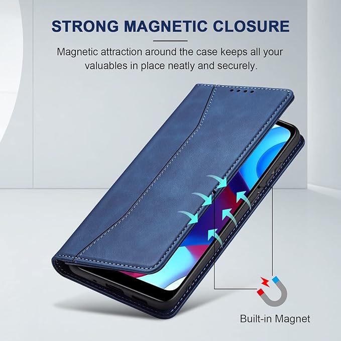 Jasonyu Flip Wallet Case for Moto G Pure,Leather Magnetic Folio Cover with Card Holder,Kickstand - TPU Shockproof Durable Protective Phone Case,Blue