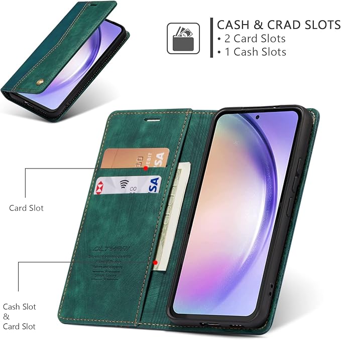 QLTYPRI Wallet Case for Samsung Galaxy S24, Vintage Folio PU Leather Purse Case with Card Slots Magnetic Closure Kickstand Flip Crashproof Phone Cover for Samsumg Galaxy S24 - Dark Green
