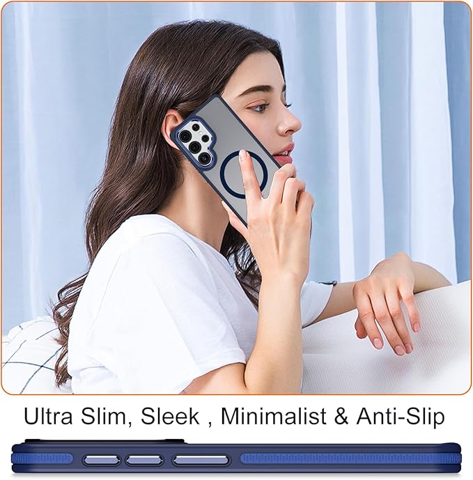 Case for Samsung Galaxy S25 Ultra, Compatible with Magsafe, S25 Ultra Phone Case with Stand Adjustable, Anti-Slip Cover Galaxy S25 Ultra Magnetic Case, Shockproof Protection (Darkblue)