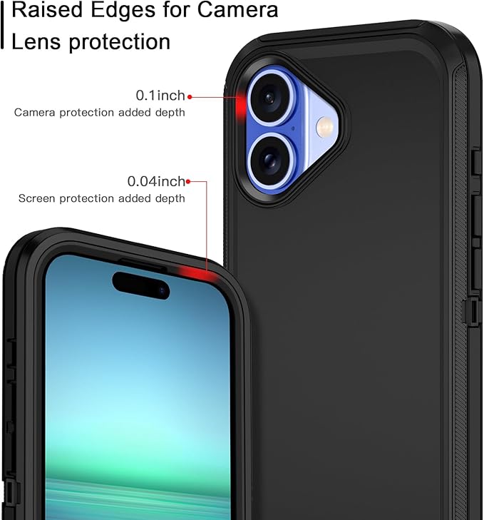 for iPhone 16 Plus Case Shockproof Dust/Drop Proof 3-Layer Full Body Protection [Without Screen Protector] Rugged Heavy Duty Cover Case for Apple iPhone 16 Plus 6.7" 2024,Black/Black