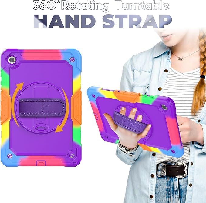 BLOSOMEET Purple Case for Samsung Galaxy Tab A9 Plus 2023 with Tempered Glass Screen Protector Pencil Holder Hand Strap&Stand,Kids Cover for Galaxy Tablet A9 Plus with Shoulder Strap