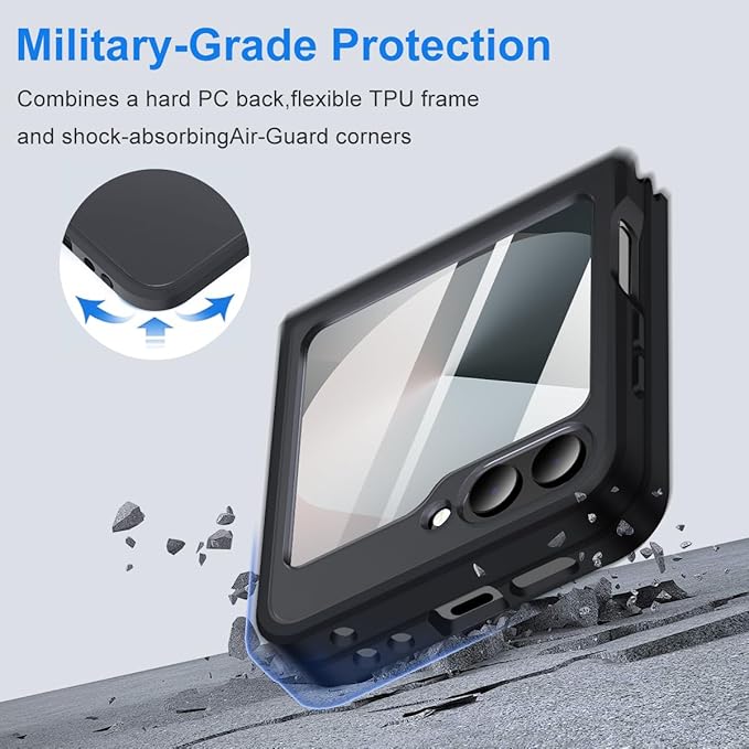 Case for Samsung Galaxy Z Flip 6, Matte Cover with Stand, Anti-Scratch Translucent Back & TPU Connector, Z Flip6 5G Phone Case, Drop Resistance (Without Hinge+Matte Black)