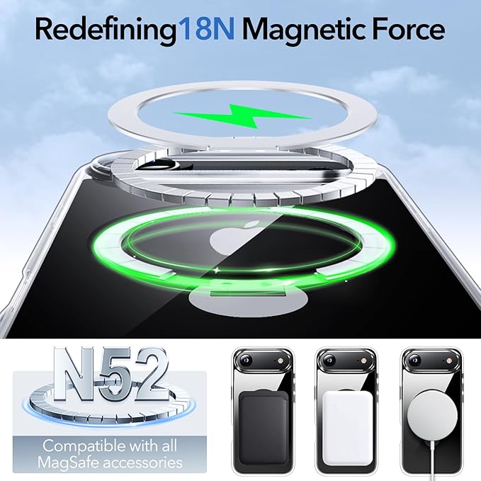 Anqrp 360° All-in-ONE Crystal Clear Case for iPhone 17 Air with Rotatable Magnetic Stand, Compatible with Mag-Safe, Anti-Yellowing Transparent MIL-Grade Shockproof Phone Case Cover for iPhone 17 Air