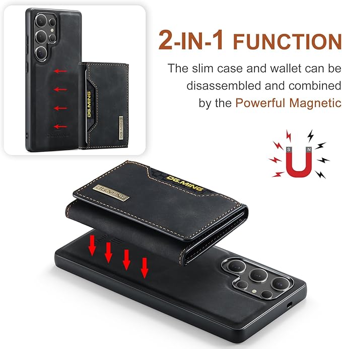 SZHAIYU M2 2 in 1 Detachable Leather Phone Cases for Samsung Galaxy S25 Ultra 5G Case Wallet with Card Holder Men 6.8'' (Black)