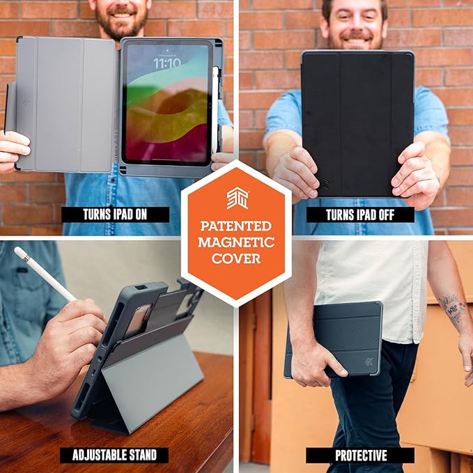 STM Goods Dux Ox for iPad (A16/10th Gen) Super Protective Case with Integrated 3.5mm Aux Jack, Translucent Back, Durable & Water-Resistant, Built-in Storage for Apple Pencil USB-C/Gen 1 - Black