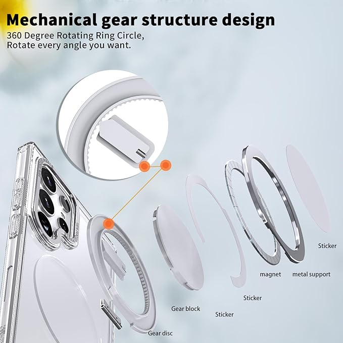 Magnetic Stand Case for Samsung Galaxy S22 Ultra/S23 Ultra [with 2 Screen Protectors] [360° Rotation Magnetic Stand] [Compatible with Magsafe] Military-Grade Drop Protection Case, Clear