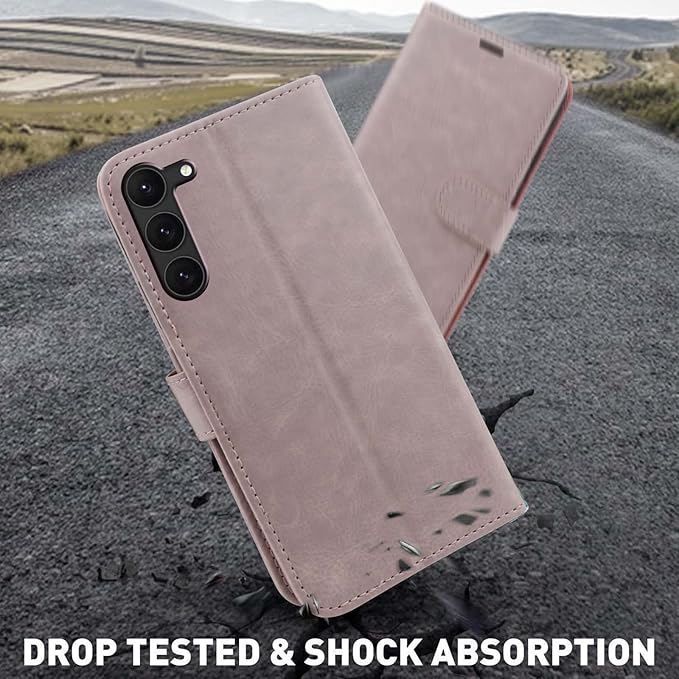 MONASAY Wallet Case Compatible for Galaxy S23+Plus 5G,[RFID Blocking] Flip Folio Leather Cell Phone Cover with Credit Card Holder，6.6 inch, Pinksand