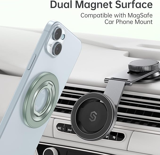 SYNCWIRE Magnetic Phone Ring Holder for MagSafe, 360° Rotation Cell Phone Grip Stand Finger Ring Kickstand Two-Sided Magnet Compatible with iPhone 17 Pro Max 16 15 14 13 12 MagSafe Accessories