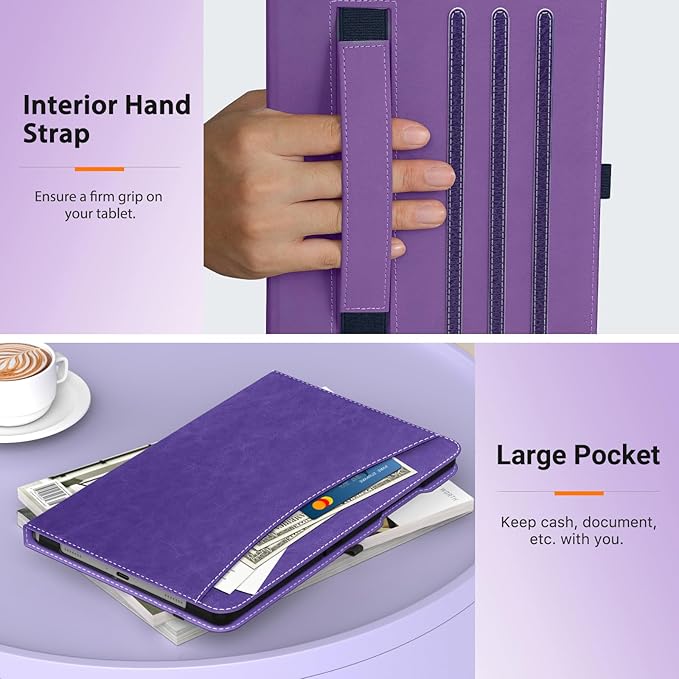 MoKo Case for Samsung Galaxy Tab A9 Plus 11" 2023 (SM-X210/SM-X216/SM-X218), PU Leather Multi-Angle Viewing Folding Stand Cover Case with Hand Strap, Front Pocket, Auto Wake/Sleep, Purple Violet