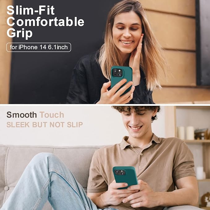 Vooii Compatible with iPhone 14 Case,[Silky Touch Premium Liquid Silicone] [Soft Anti-Scratch Microfiber Lining], Ultra Slim Shockproof Protective Case for iPhone 14 - Teal