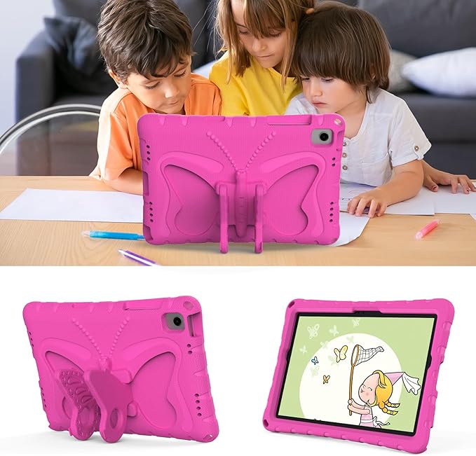 for Samsung Galaxy Tab A9 Plus 10.95" (2023) Case,with Butterfly Wings Kickstand,Detachable Shoulder Strap,EVA Material Light Weight Shockproof Kids Girl Tablet Case for Samsung A9+ (Rose red)