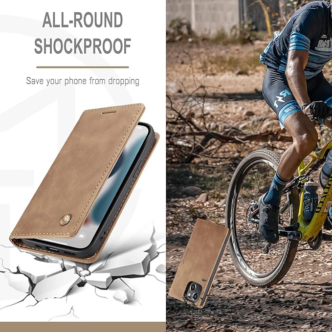 QLTYPRI Case for iPhone 14, Vintage PU Leather Wallet Case Card Slot Kickstand Magnetic Closure Shockproof Flip Folio Book Case Cover for iPhone 14(6.1 inch) - Brown