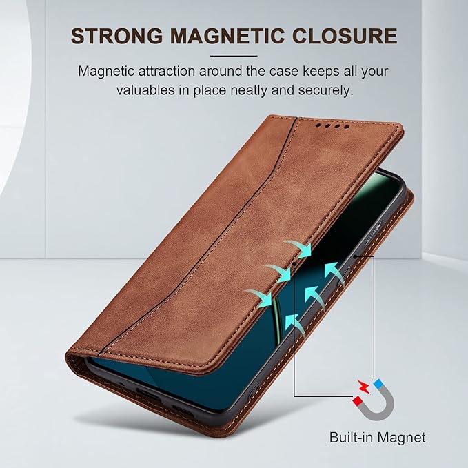 Jasonyu Flip Wallet Case for OnePlus 11 5G,Leather Magnetic Folio Cover with Card Holder,Kickstand - TPU Shockproof Durable Protective Phone Case,Brown