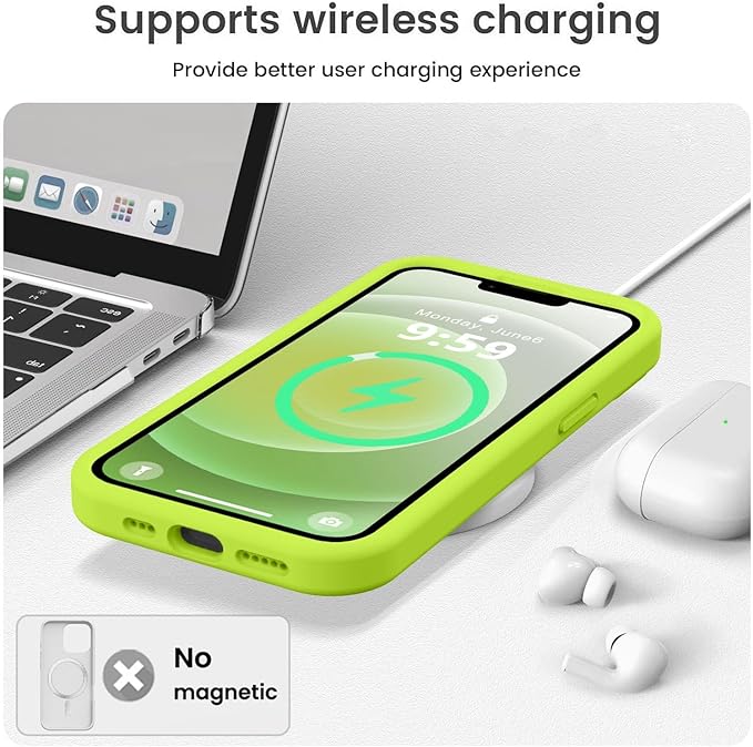 Vooii Compatible with iPhone 12 Case/iPhone 12 Pro Case, Liquid Silicone Upgrade [Soft Anti-Scratch Microfiber Lining] [Shockproof Drop Protection] Phone Case 6.1 inch - Fluorescent Green