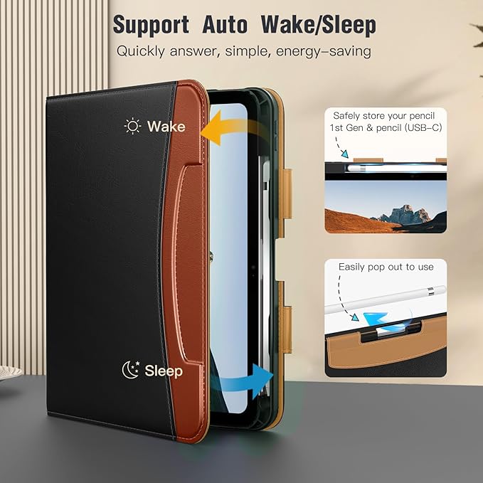 MoKo for iPad (A16) 11th Generation Case 11 inch 2025, iPad 10th Generation Case 10.9" 2022 with Pencil Holder & Pocket, Premium Leather Folio Stand Cover, Multiple Viewing Angles, Black Red Brown