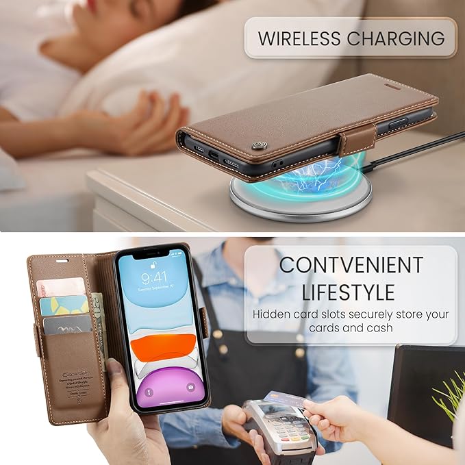 for iPhone 11 Case, Premium PU Leather Wallet Case Flip Cover with [RFID Blocking][Card Holder][Stand Function] Shockproof Protective for iPhone 11, Brown