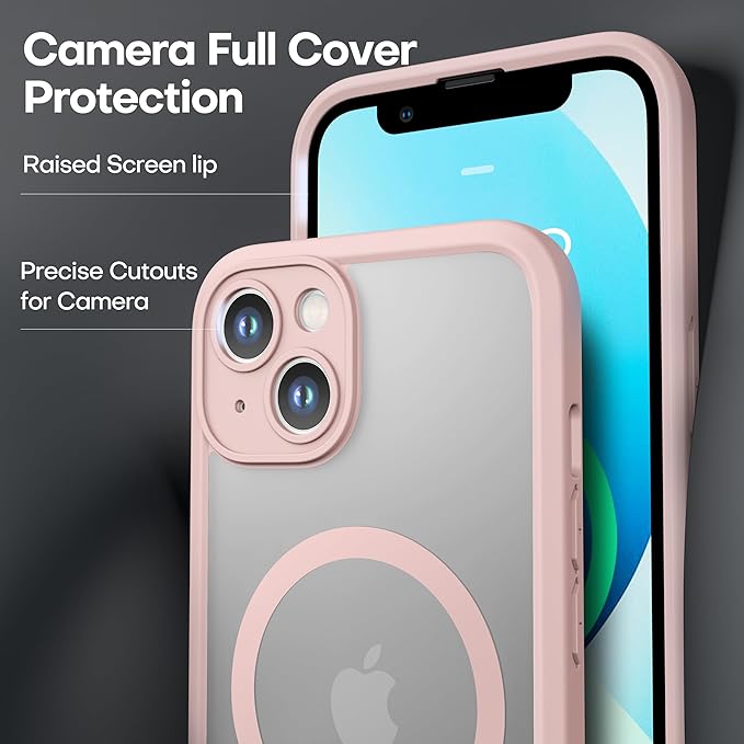 ImpactStrong Magnetic Guard Designed for iPhone 13 Case [Camera Protection] [Military Grade Drop Tested] [Compatible with MagSafe] Slim Translucent Matte Phone Case (6.1") - Pink