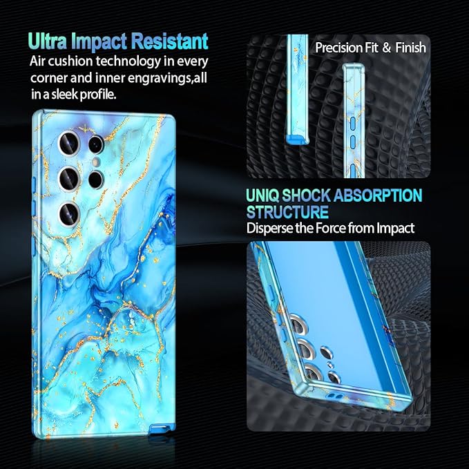 Casetego for Galaxy S24 Ultra Case,Compatible with MagSafe,[Military Grade Drop Test] Full Body Protection Slim Shockproof Rugged Marble Women Case for Samsung Galaxy S24 Ultra 6.8 inch,Light Blue
