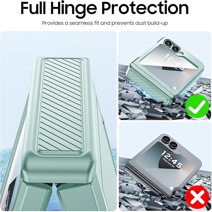 CENMASO for Samsung Galaxy Z Flip 6 Case/Z Flip 7 FE Case with Card Holder [RFID Blocking] & Hinge Protection & Screen Protector, Full-Body Shockproof Phone Case for Z Flip 6/Z Flip 7 FE-Mint Green
