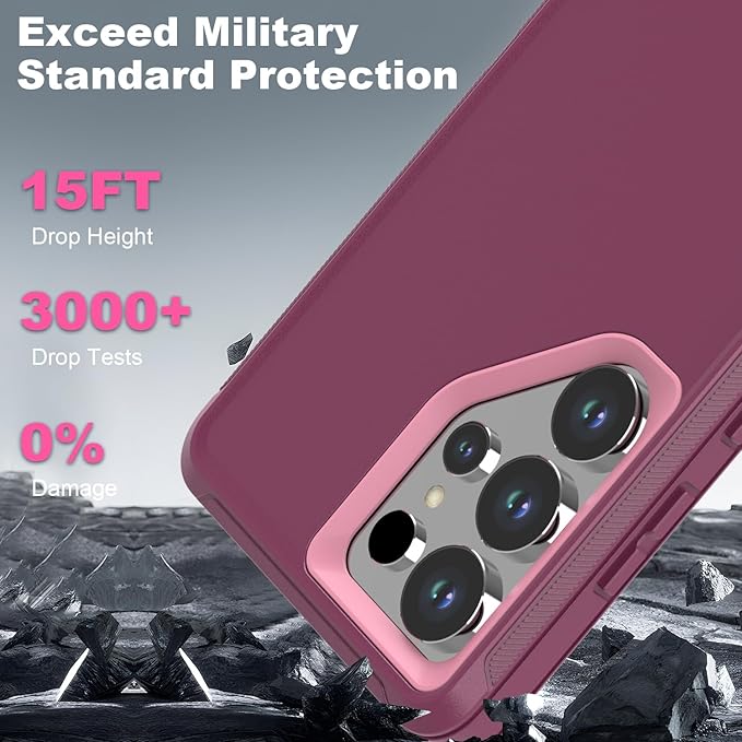 Designed for Samsung Galaxy S24 Ultra Case [with Privacy Screen Protector] 3-Layer Full Body Protection Rugged Shockproof Heavy Duty Phone Case Cover, Purple/Pink