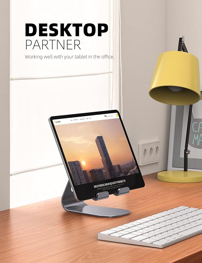 Lamicall Tablet Stand Adjustable, Tablet Stand : Desktop Stand Holder Dock Suitable to New iPad 2017 Pro 9.7, 10.5, Air Mini 2 3 4, Kindle, Nexus, Accessories, Tab, E-Reader, (4-13 inch) - Gray