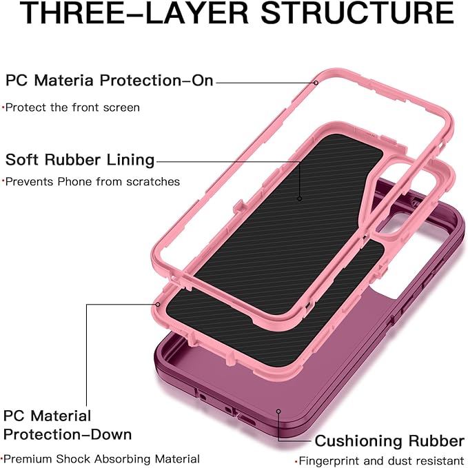 for Samsung Galaxy S25 FE Case Heavy Duty Protective Shockproof Dropproof 3-Layer Full Body Protection [Without Screen Protector] Tough Rugged Case for Galaxy S25 FE,Purple/Pink