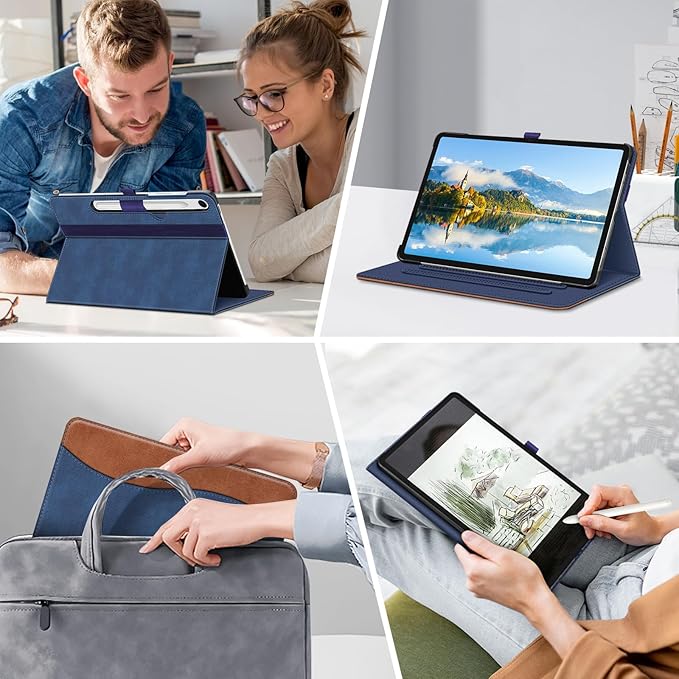 Fintie Case for Samsung Galaxy Tab S10 Lite/ S10 FE/ S9 FE 5G 10.9 Inch/Tab S9 11 Inch with S Pen Holder, Multi-Angle Viewing Protective Cover with Pocket, Auto Sleep/Wake, Denim Blue/Brown
