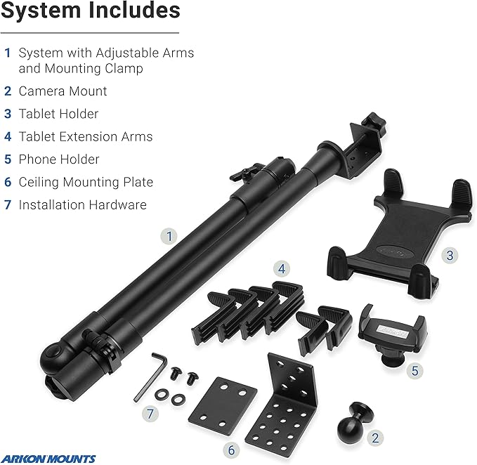 ARKON Mounts Overhead Camera Mount | Includes Ceiling Mount Bracket, Phone Holder, Tablet Holder, & Camera Mount | 360° Adjustable | Durable & Super Stable Metal Mounting Base DSLRTABMG5