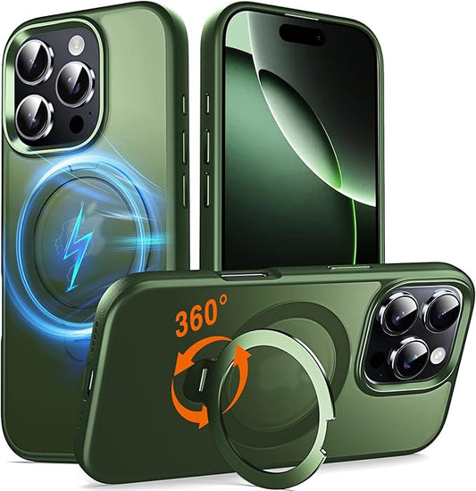 360° O-Ring MagStander for iPhone 16 Pro Max Case with Magnetic Kickstand Ring Holder [Compatible with MagSafe][360°Rotate Stand][Military Shockproof] iPhone 16 Pro Max Phone Cover Green
