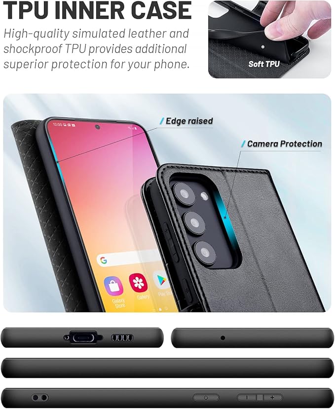 OCASE Compatible with Galaxy S23 5G Wallet Case, PU Leather Flip Folio Case with Card Holders RFID Blocking Kickstand [Shockproof TPU Inner Shell] Phone Cover 6.1 Inch (2023) - Black