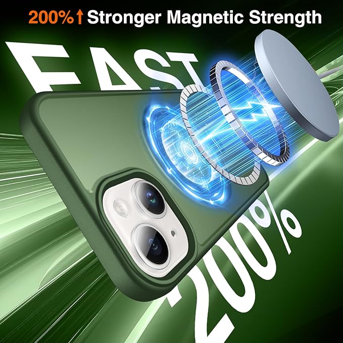 360° O-Ring MagStander for iPhone 15 Case with Magnetic Kickstand Ring Holder [Compatible with MagSafe][360°Rotate Stand Ring][Military Shockproof] Magnet iPhone 15 Phone Cover Matte Green