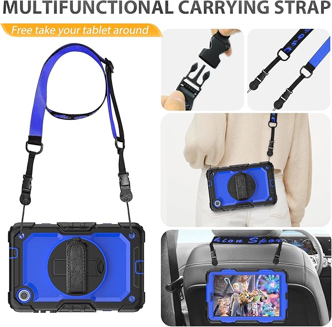 HXCASEAC Case for Lenovo Tab M8 4th Gen 2024/2023 (TB-301FU, TB-300FU), with Screen Protector/Rotating Hand Strap/Sturdy Stand, Protective HD Cover for Lenovo M8 Tablet Case 8 inch, Blue