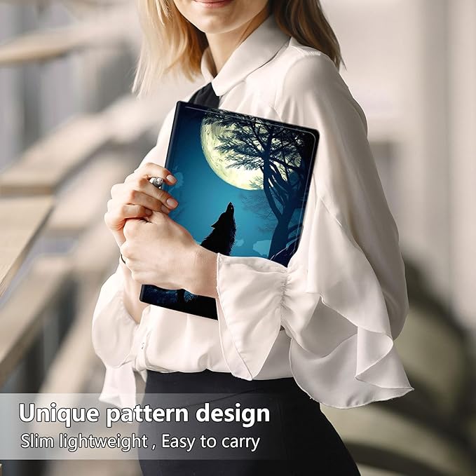 Slim Case for Samsung Galaxy Tab S10 FE / S9 FE 5G 10.9" & Tab S9 11", PU Leather Protective Cover, Multi-Angle Stand, Auto Sleep/Wake, Wolf Howl