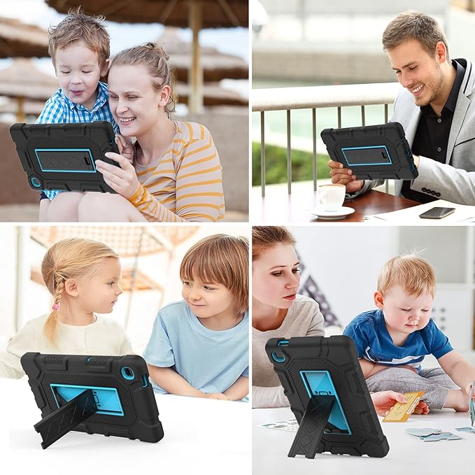 Rantice A7 Lite 2021 (SM-T220/T225), Hybrid a7 Lite Case 8.7 Inch with Kickstand, Shockproof Rugged Case for Kids Boys Girls (Black+Blue)