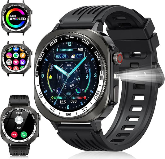 Military Smart Watch, 2025 AMOLED 3D 1.43" Smartwatch for Men Women (Answer/Make Call), 60 Days/Flashlight/130+ Sports, Heart Rate/Sleep Monitor, IP68 Waterproof Fitness Activity Tracker Android iOS