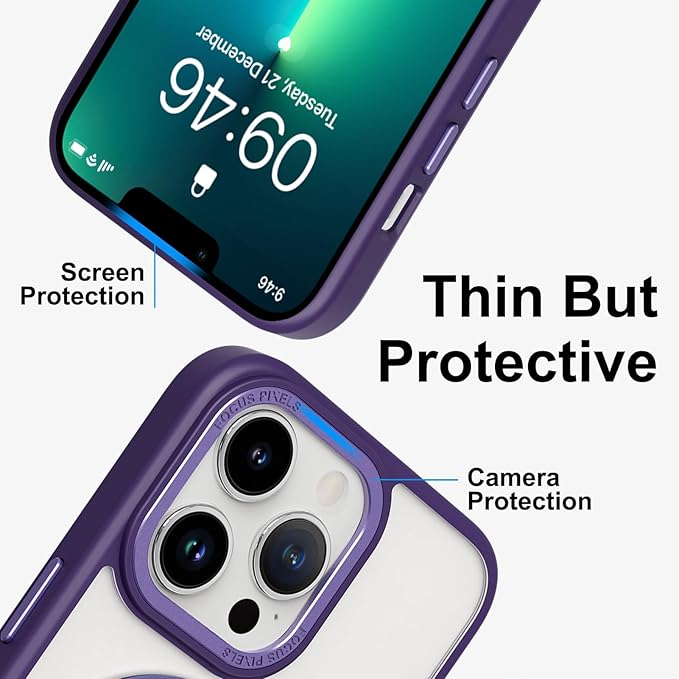 ZIYE Magnetic Case for iPhone 13 Pro Case with Stand [Compatible with MagSafe] Slim Shockproof Military Grade Heavy Duty Cover with 360 Rotatable Ring Kickstand for Women Men, Translucent Purple