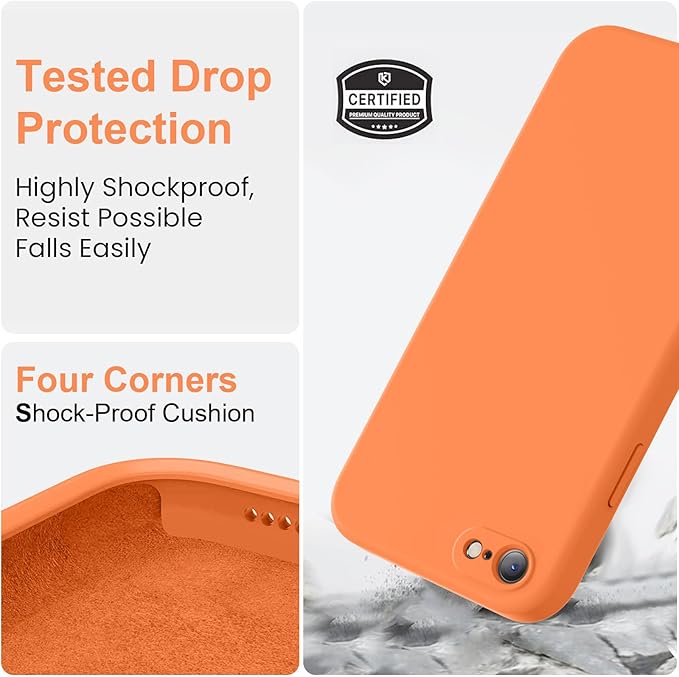 Vooii for iPhone SE Case 2022/3rd/2020,iPhone 8/7 Case, Upgraded Liquid Silicone with [Flat Edges] [Camera Protection] [Soft Anti-Scratch Microfiber Lining] Phone Case for iPhone SE - Bright Orange