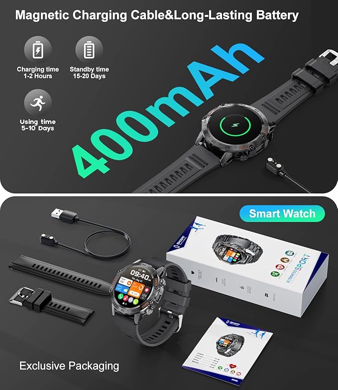 Smart Watch for Men Bluetooth Calls with,1.39''HD Touch Screen Tactical Smartwatch for Android and iPhone,5ATM Waterproof Fitness Watch with Blood Pressure/Heart Rate Monitor BlackSilicone