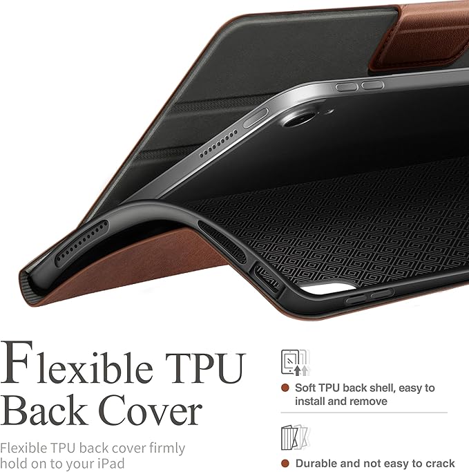 auaua Case for iPad (A16) 11th Generation 11 Inch 2025, iPad 10th Generation 10.9 Inch 2022, with Pencil Holder and Pocket, Typing Angle Muti-Stand Magnetic Closure Auto Sleep/Wake (Brown)